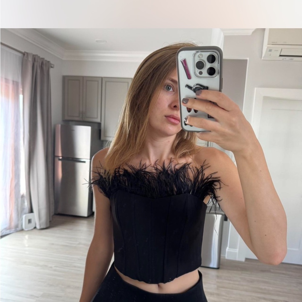 Zara Black Feathered Crop Top